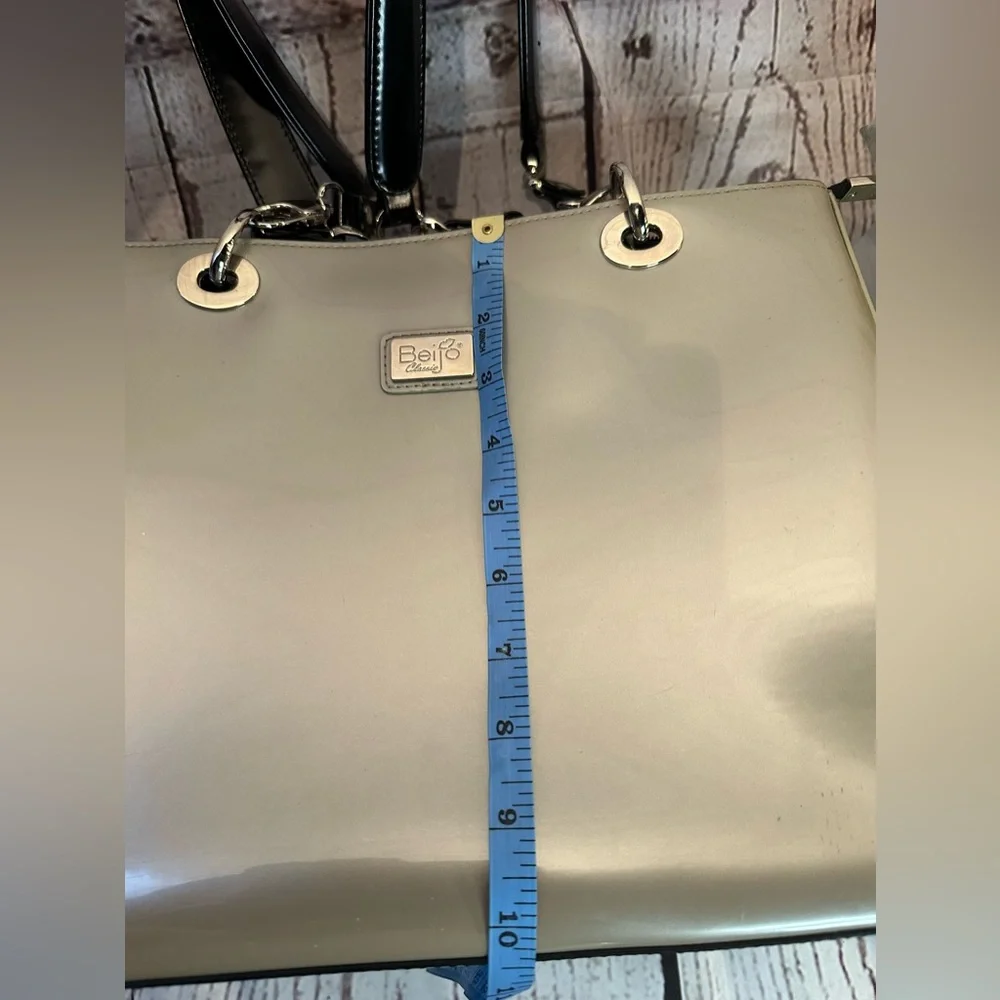 Biejo Classic Elegant Metallic Taupe and Black Shoulder Tote Bag - Picture 11 of 14
